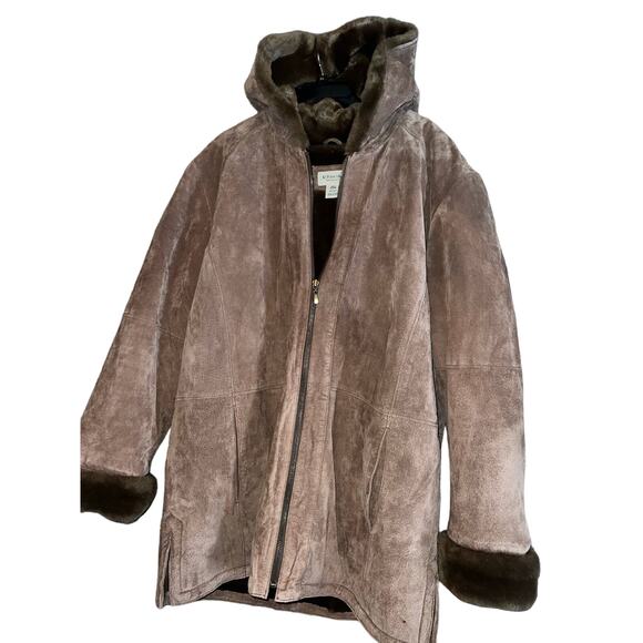 Y2K St. John's Bay heavy Suede Brown Women's coat with fur lining Size Large - Picture 2 of 11